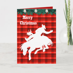 Westerne Rodeo Cowboy Bronc Riding Plaid Feestdagen Kaart