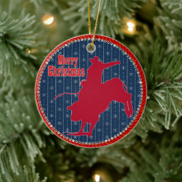 Westerne Rodeo Cowboy Bull die Kerstmis bezielt Keramisch Ornament