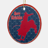 Westerne Rodeo Cowboy Bull die Kerstmis bezielt Keramisch Ornament (Links)