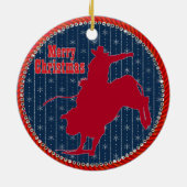 Westerne Rodeo Cowboy Bull die Kerstmis bezielt Keramisch Ornament (Achterkant)
