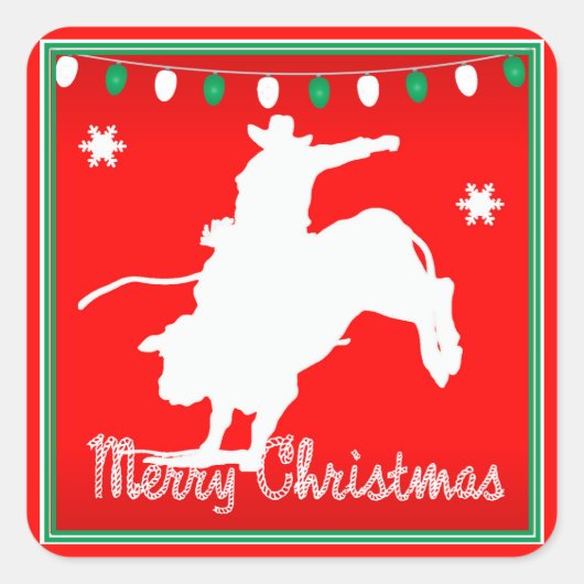 Westerne Rodeo Cowboy Bull die Kerstmis bezielt Vierkante Sticker (Voorkant)