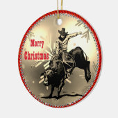 Westerne Rodeo Cowboy Bull Rider Keramisch Ornament (Links)