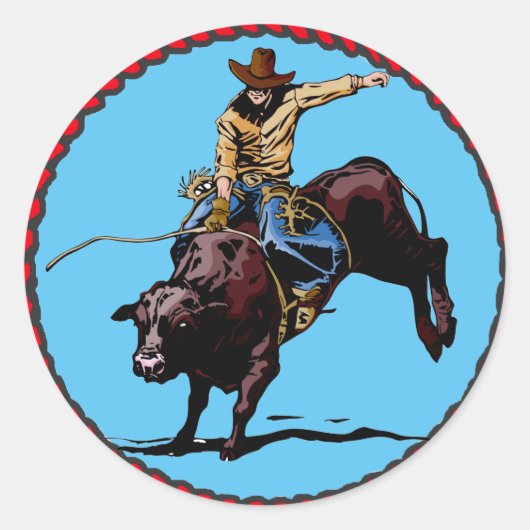 Westerne Rodeo Cowboy Bull Rider Ronde Sticker (Voorkant)