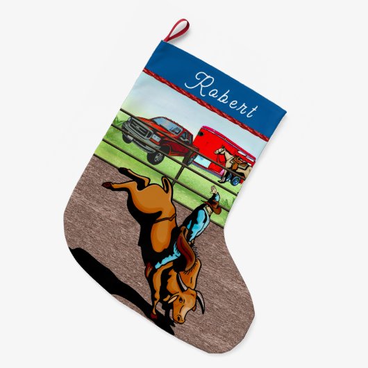 Westerne Rodeo Cowboy Bull Riding Grote Kerstsok (Voorkant (Hangend))