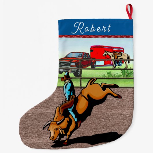 Westerne Rodeo Cowboy Bull Riding Grote Kerstsok (Achterkant)