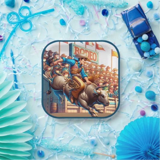 Westerne Rodeo Cowboy Bull Riding Papieren Bordje (Feest)