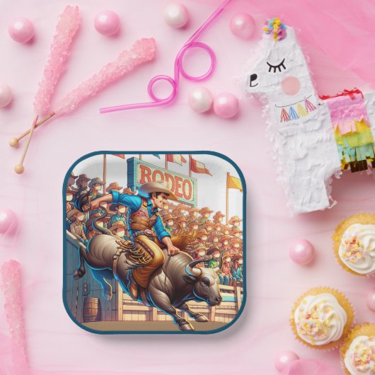 Westerne Rodeo Cowboy Bull Riding Papieren Bordje (Feest)