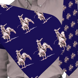 Westerne Rodeo Cowboy Bull Rijdend Brons op Blauw Stropdas