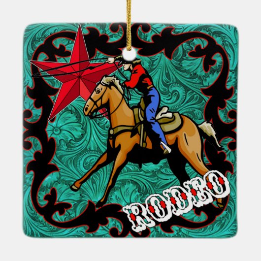 Westerne Rodeo Cowboy Calf of Team Roping Ornament (Achterkant)