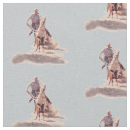 Westerne Rodeo Cowboy Calf Roping Print Stof