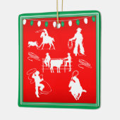 Westerne Rodeo Cowboy Cowgirl die kerstmis roping Keramisch Ornament (Links)