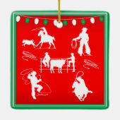Westerne Rodeo Cowboy Cowgirl die kerstmis roping Keramisch Ornament (Achterkant)
