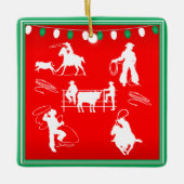 Westerne Rodeo Cowboy Cowgirl die kerstmis roping Keramisch Ornament (Voorkant)
