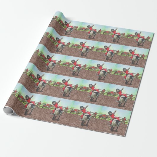 Westerne Rodeo Cowboy Cowgirl Mutton Busting Cadeaupapier (Uitgerold)