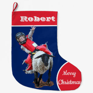 Westerne Rodeo Cowboy Cowgirl Mutton Busting Grote Kerstsok