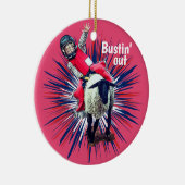 Westerne Rodeo Cowboy Cowgirl Mutton Busting Keramisch Ornament (Rechts)