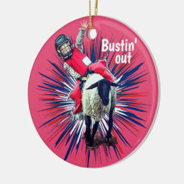 Westerne Rodeo Cowboy Cowgirl Mutton Busting Keramisch Ornament