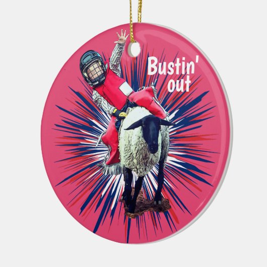 Westerne Rodeo Cowboy Cowgirl Mutton Busting Keramisch Ornament (Links)