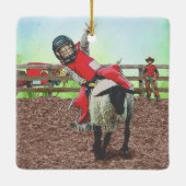 Westerne Rodeo Cowboy Cowgirl Mutton Busting Keramisch Ornament (Achterkant)