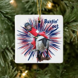 Westerne Rodeo Cowboy Cowgirl Mutton Busting Keramisch Ornament