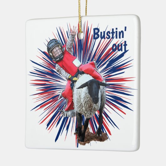 Westerne Rodeo Cowboy Cowgirl Mutton Busting Keramisch Ornament (Links)