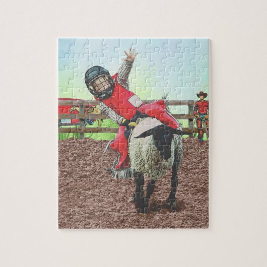 Westerne Rodeo Cowboy Cowgirl Mutton Busting Legpuzzel (Verticaal)