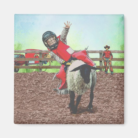 Westerne Rodeo Cowboy Cowgirl Mutton Busting Magneet (Voorkant)