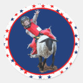 Westerne Rodeo Cowboy Cowgirl Mutton Busting Ronde Sticker (Voorkant)