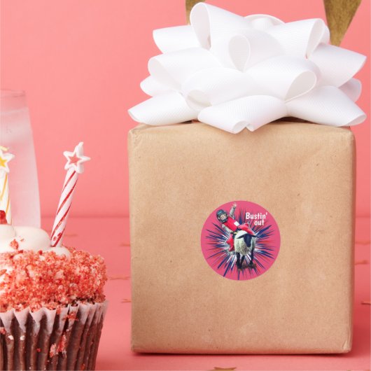 Westerne Rodeo Cowboy Cowgirl Mutton Busting Ronde Sticker (Feest)