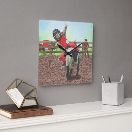 Westerne Rodeo Cowboy Cowgirl Mutton Busting Vierkante Klok