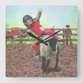 Westerne Rodeo Cowboy Cowgirl Mutton Busting Vierkante Klok (Voorkant)