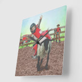 Westerne Rodeo Cowboy Cowgirl Mutton Busting Vierkante Klok (Hoek)