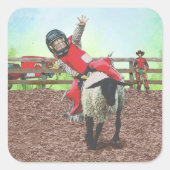 Westerne Rodeo Cowboy Cowgirl Mutton Busting Vierkante Sticker (Voorkant)