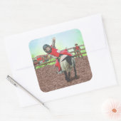 Westerne Rodeo Cowboy Cowgirl Mutton Busting Vierkante Sticker (Envelop)