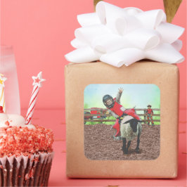 Westerne Rodeo Cowboy Cowgirl Mutton Busting Vierkante Sticker