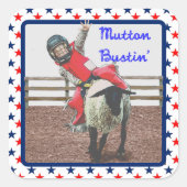 Westerne Rodeo Cowboy Cowgirl Mutton Busting Vierkante Sticker (Voorkant)