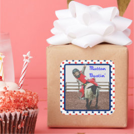 Westerne Rodeo Cowboy Cowgirl Mutton Busting Vierkante Sticker