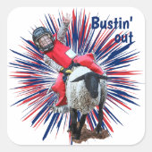 Westerne Rodeo Cowboy Cowgirl Mutton Busting Vierkante Sticker (Voorkant)