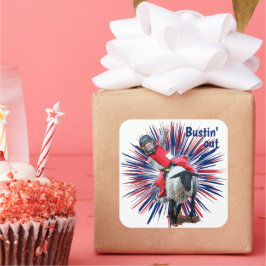 Westerne Rodeo Cowboy Cowgirl Mutton Busting Vierkante Sticker