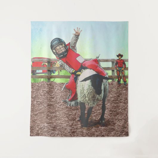 Westerne Rodeo Cowboy Cowgirl Mutton Busting Wandkleed (Voorkant)