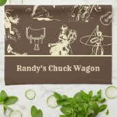 Westerne Rodeo Cowboy Dark Brown gepersonaliseerd Theedoek (Gevouwen)