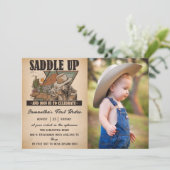 Westerne Rodeo Cowboy Eerste Rodeo Verjaardagsfoto Kaart (Staand voorkant)