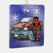 Westerne Rodeo Cowboy en kerst met vrachtwagens Keramisch Ornament (Rechts)