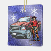 Westerne Rodeo Cowboy en kerst met vrachtwagens Keramisch Ornament (Links)