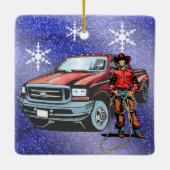 Westerne Rodeo Cowboy en kerst met vrachtwagens Keramisch Ornament (Achterkant)