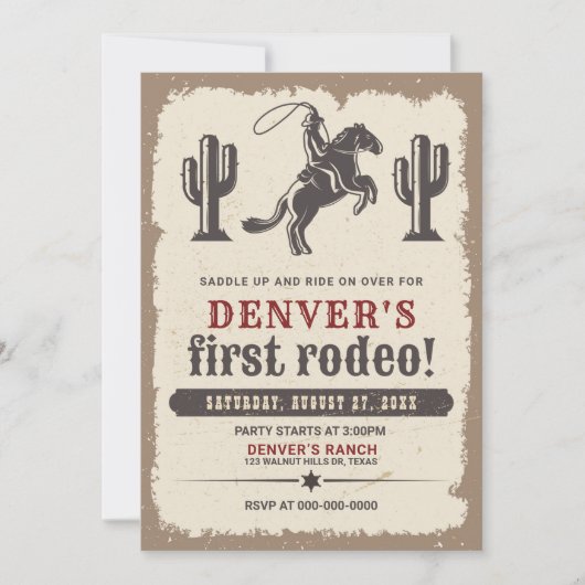 Westerne Rodeo Cowboy First Rodeo Birthday Kaart (Voorkant)