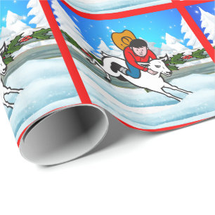 Westerne Rodeo Cowboy Kind Mutton Buster Snow Scen Cadeaupapier