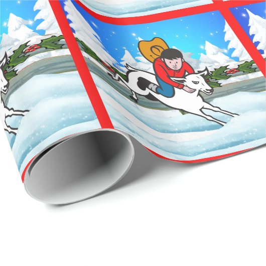 Westerne Rodeo Cowboy Kind Mutton Buster Snow Scen Cadeaupapier (Rol Hoek)