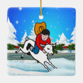 Westerne Rodeo Cowboy Kind Mutton Buster Snow Scen Keramisch Ornament (Achterkant)