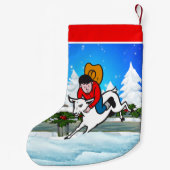 Westerne Rodeo Cowboy Kind Mutton Buster Snow Scen Kleine Kerstsok (Achterkant)